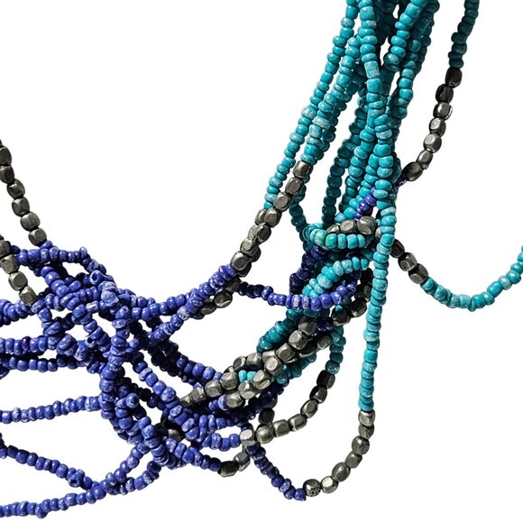 Retro Boho Chic Seed Beaded Necklace Green Blue Purple Beads Fashion Jewelry - Picture 2 of 5